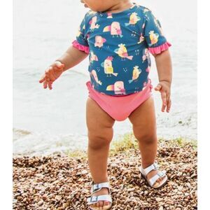 NWOT Ruffle Butts "You're The Tweetest" Mid-Sleeve Two Piece Swimsuit Baby Girl